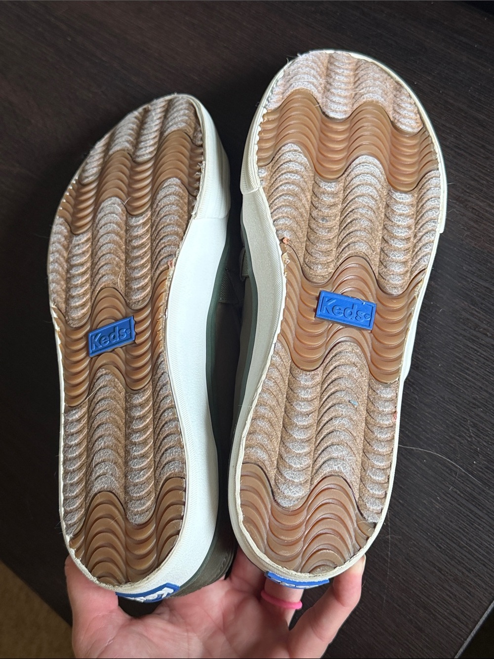 Keds Olive Quilted Slip-On Flats with Pink Insole - Picture 4 of 6